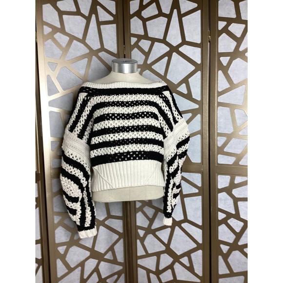 ZARA Striped croppe Chunky Knit Sweater Crochet Long Sleeve Limited Edition M L - Picture 4 of 11